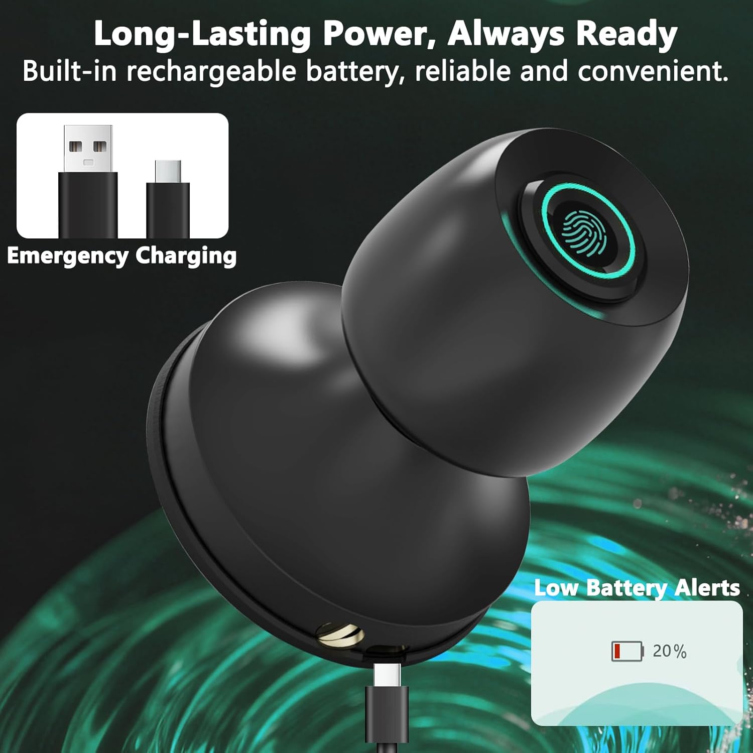 Fingerprint Smart Door Knob, Biometric Keyless Entry Door Lock with App Control & Backup Keys, Thumbprint Round Door Lock, Suitable for Home, Bedroom, Office, and Apartment Matte Black
