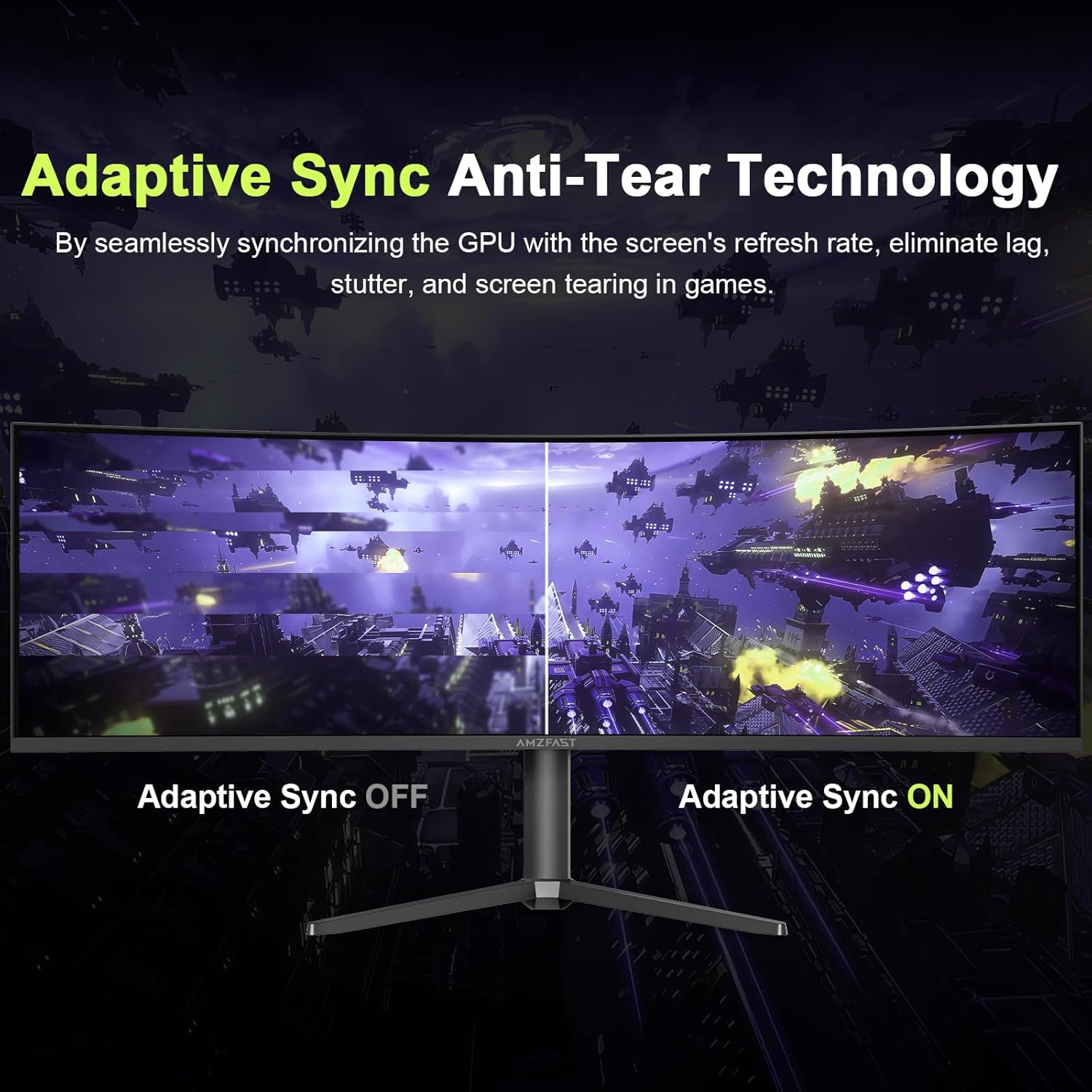 Amzfast 49 Inch Curved Monitor 120Hz DQHD 5120x1440p Ultrawide Gaming Monitor, 120% sRGB, 1500R, 1ms MPRT, HDR10, Adaptive Sync, PIP/PBP, Height Adjustable, HDMI 2.0/DP 1.4, VESA 75x75, AMZG49C7U