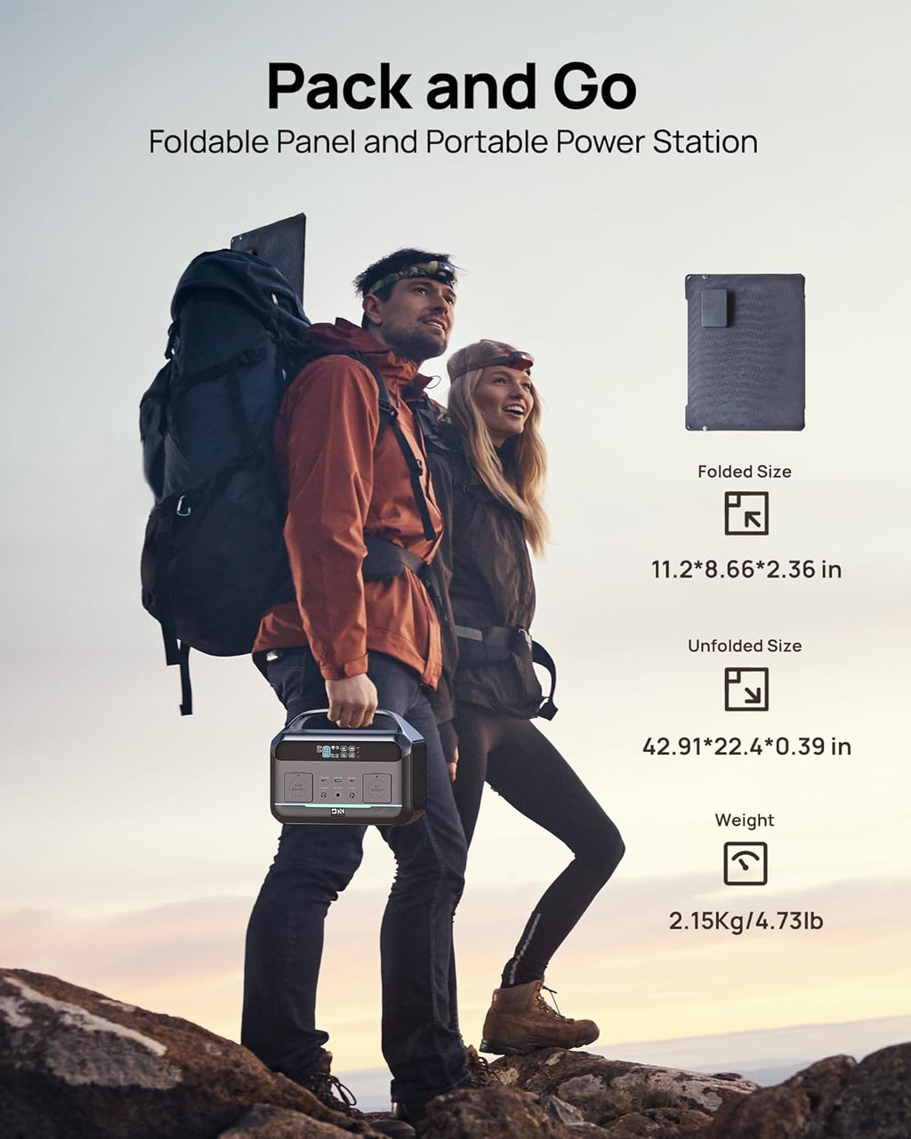Portable Power Station 600W (1200W Surge) with 100W Solar Panel Included, 576Wh LiFePO4 Solar Generator, 1Hr Fast Charging, 100W USB-C PD Output, Power Bank for Home Emergency, Camping, RV, CPAP