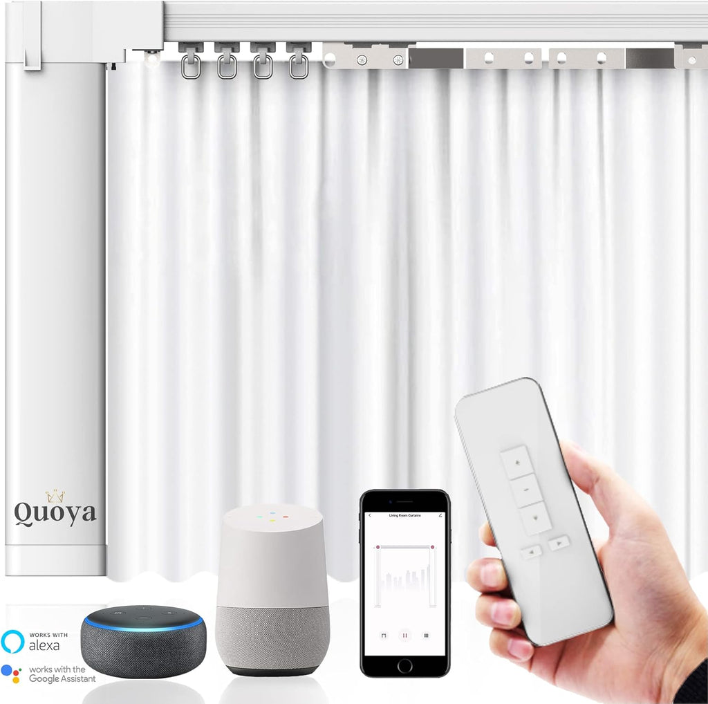 Quoya Smart Electric Curtain Track AT5810【Up to 5m (196in) - Motorised and Adjustable 】, with Automated Rail Motor with App, Voice, Remote Control, Compatible with Alexa, Google and Siri