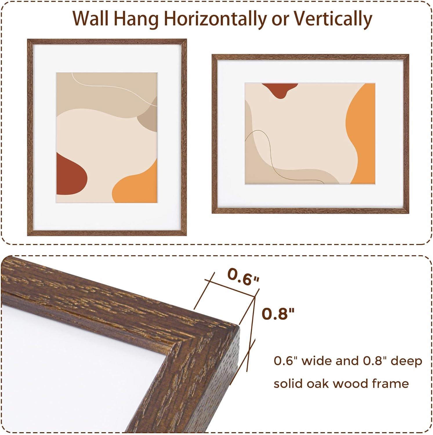 16x20 Picture Frame for Wall, Real Oak Wood Frames 16 by 20, 16x20 Frame Matted to 11x14, Tempered Glass, 16 x 20 Wood Frame, 16"x20" Poster Frame, Walnut Color, 1 Pack