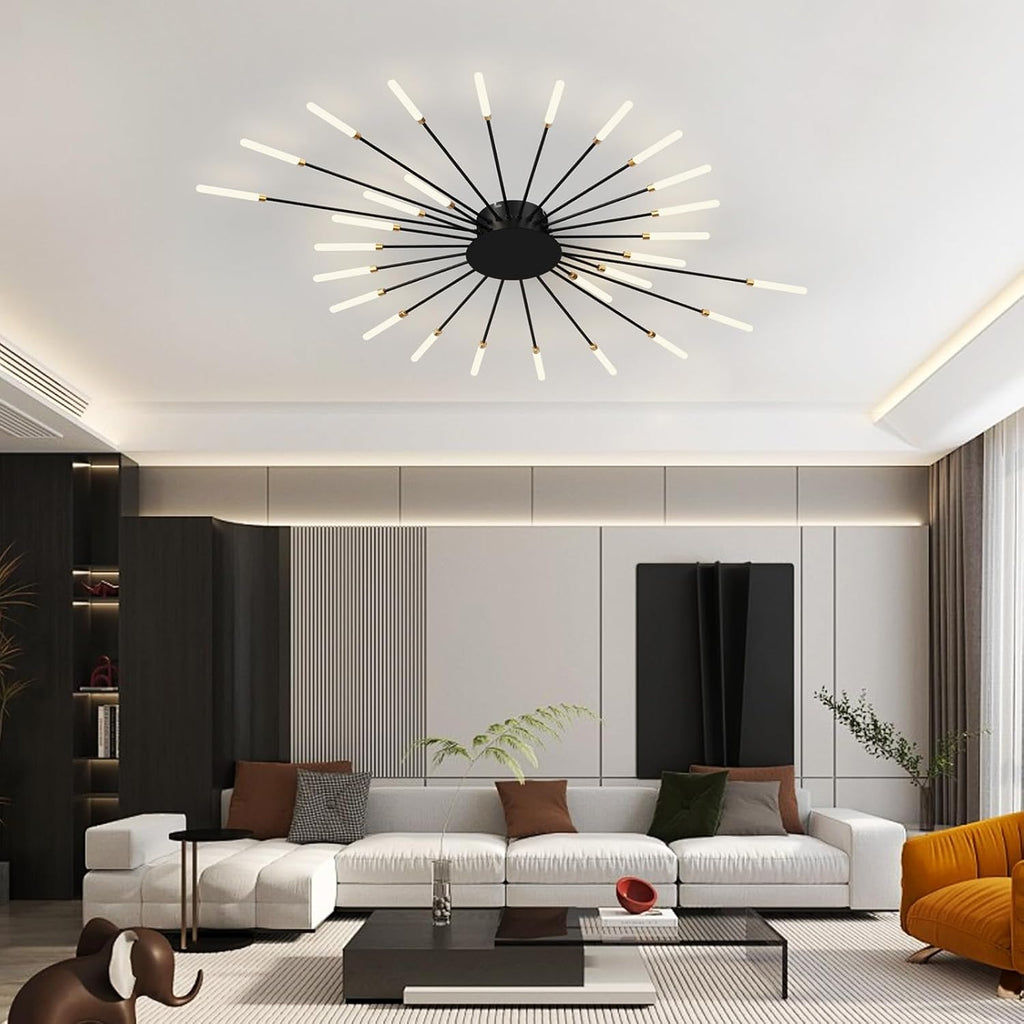 Modern Ceiling Light Flower Shape, Metal Firework Ceiling Lamp with Plug-in LED Source, Lighting Fixture for Living Room Dining Room Bedroom, Natural Light