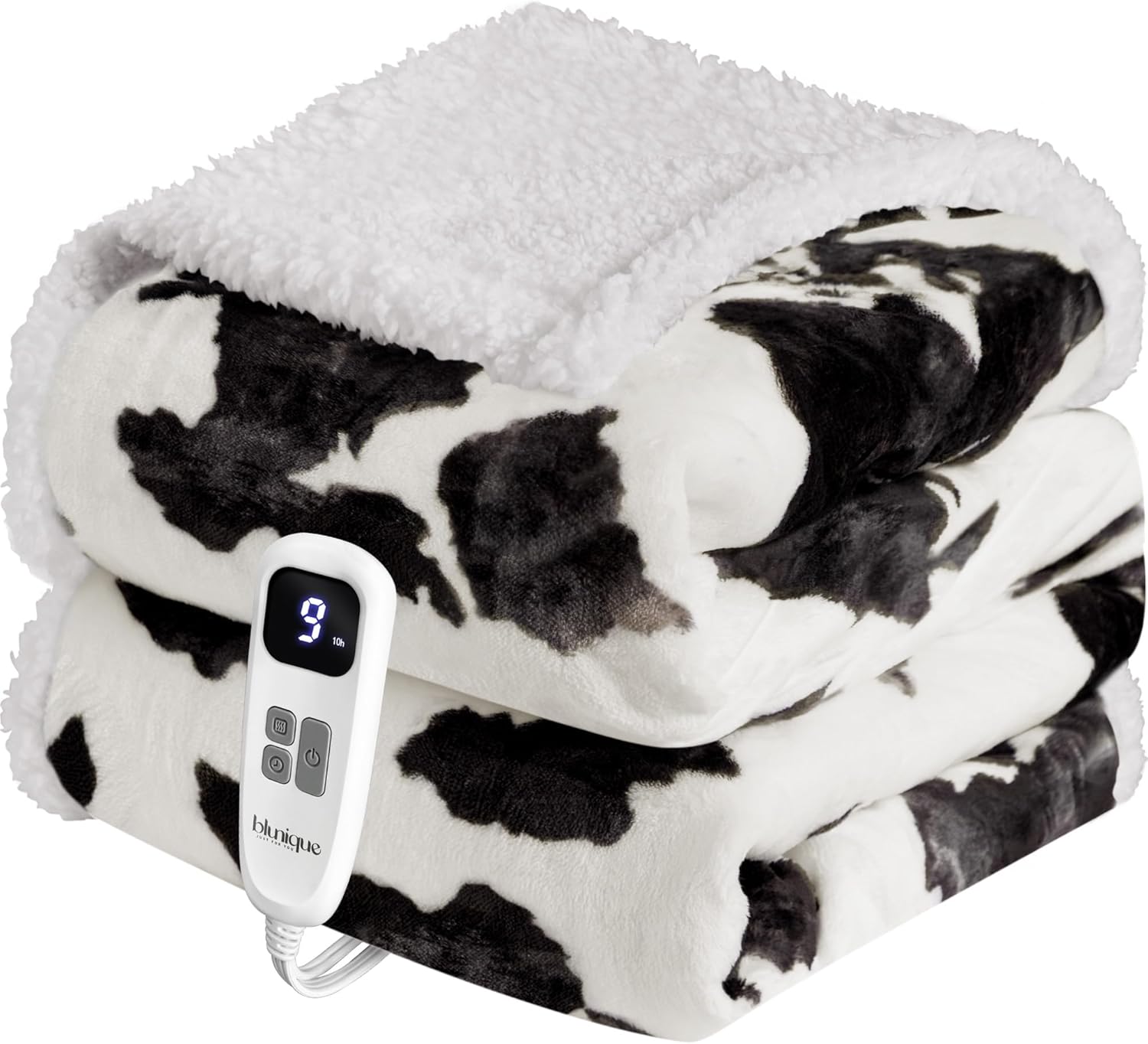 Heated Blanket Throw Electric Blanket – Fast Heating Blanket with 10 Heat Settings & 10 Hours Auto Off, Cow Print Blanket Cozy Soft Fleece Sherpa, Washable, Warm Gifts for Grandma