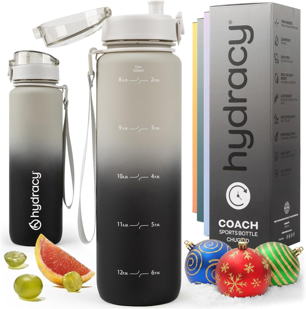 Hydracy Water Bottle with Time Marker -Large 32oz BPA Free Gradient Water Bottle - Leak Proof Gym Bottle with Fruit Infuser Strainer & Times to Drink -Ideal for Fitness Sports & Outdoors