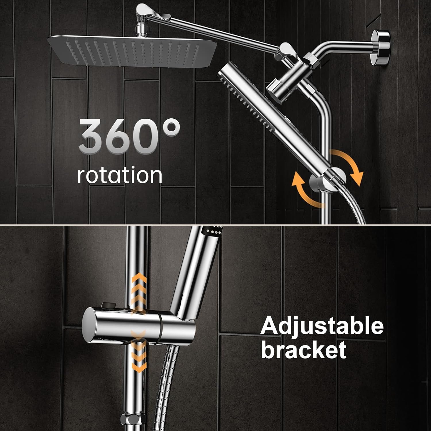 Veken 10'' All Metal Rain Shower Head with Handheld Spray Combo, Hand Held Bathroom Showerhead Combo with Extension Arm, Dual shower with Power Wash, Adjustable Rainfall Shower Head, Chrome