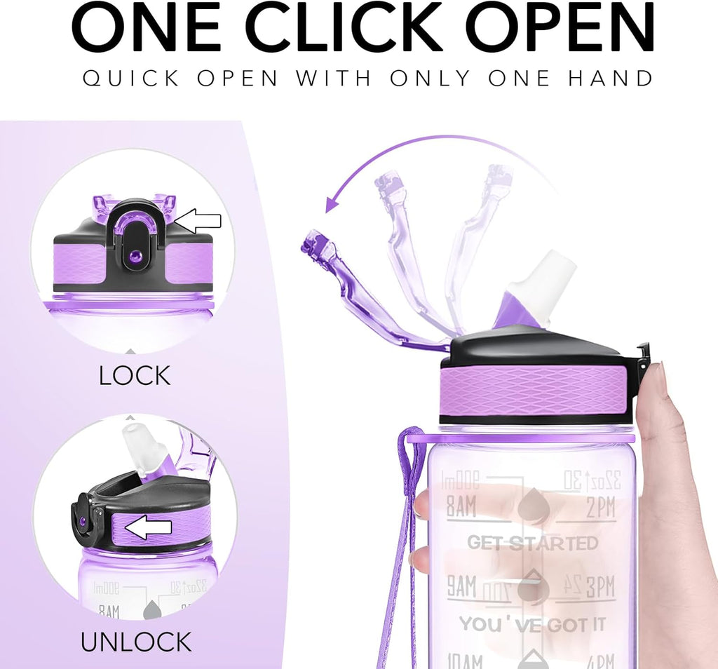 Hyeta 32 oz Water Bottles with Times to Drink and Straw, Motivational Water Bottle with Time Marker, Leakproof, Drinking Sports Water Bottle for Fitness, Gym and Outdoor