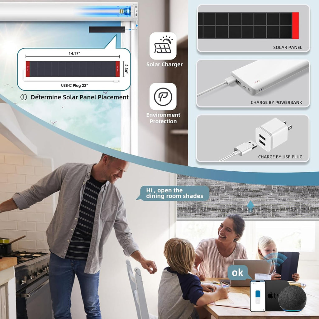 SmartWings Motorized Roller Shades Work with Homekit, Alexa Google, 100% Blackout Smart Blinds for Windows, Cordless Remote Control Window Shades, Safari Biscuit, Customized Size