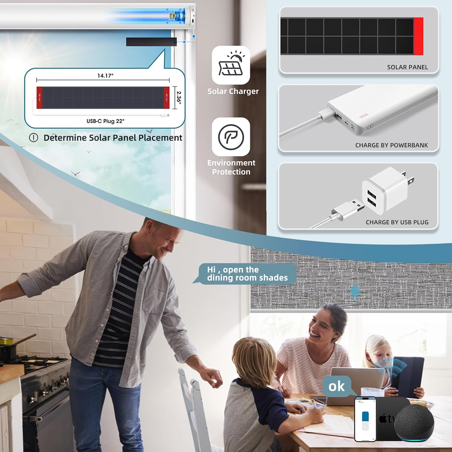 SmartWings Motorized Roller Shades Work with Homekit, Alexa Google, 100% Blackout Smart Blinds for Windows, Cordless Remote Control Window Shades, Safari Biscuit, Customized Size