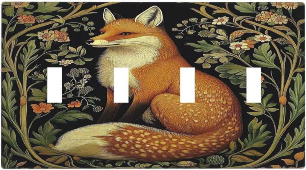 Fox Morris Plants Flowers Vine Colorful Floral Light Switch Covers Quad Toggle Electrical Faceplate 4 Gang Wall Plate Decorative Switch Plates For Bed Room Living Room Decor