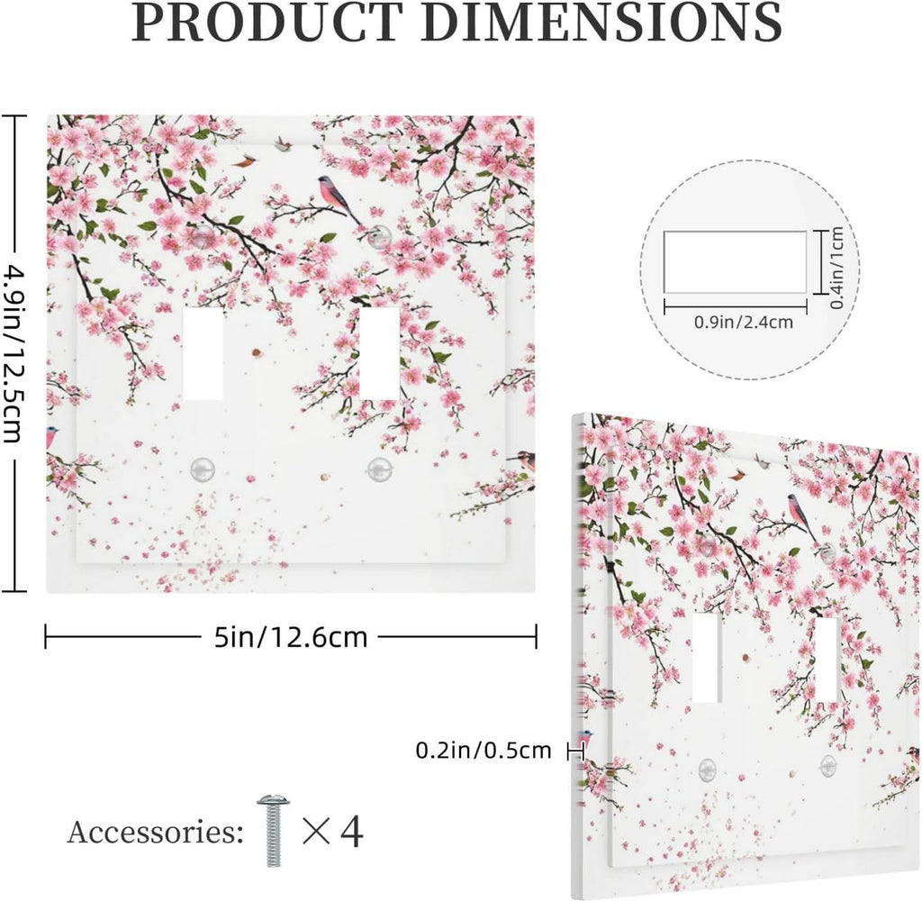 Decorative Light Switch Plate Covers Rustic Plum Blossom Pink Flowers 2 Gang Light Switch Cover Unique Double Toggle Wall Plate Outlet Covers for Bedroom Home Decor（2 Pack）