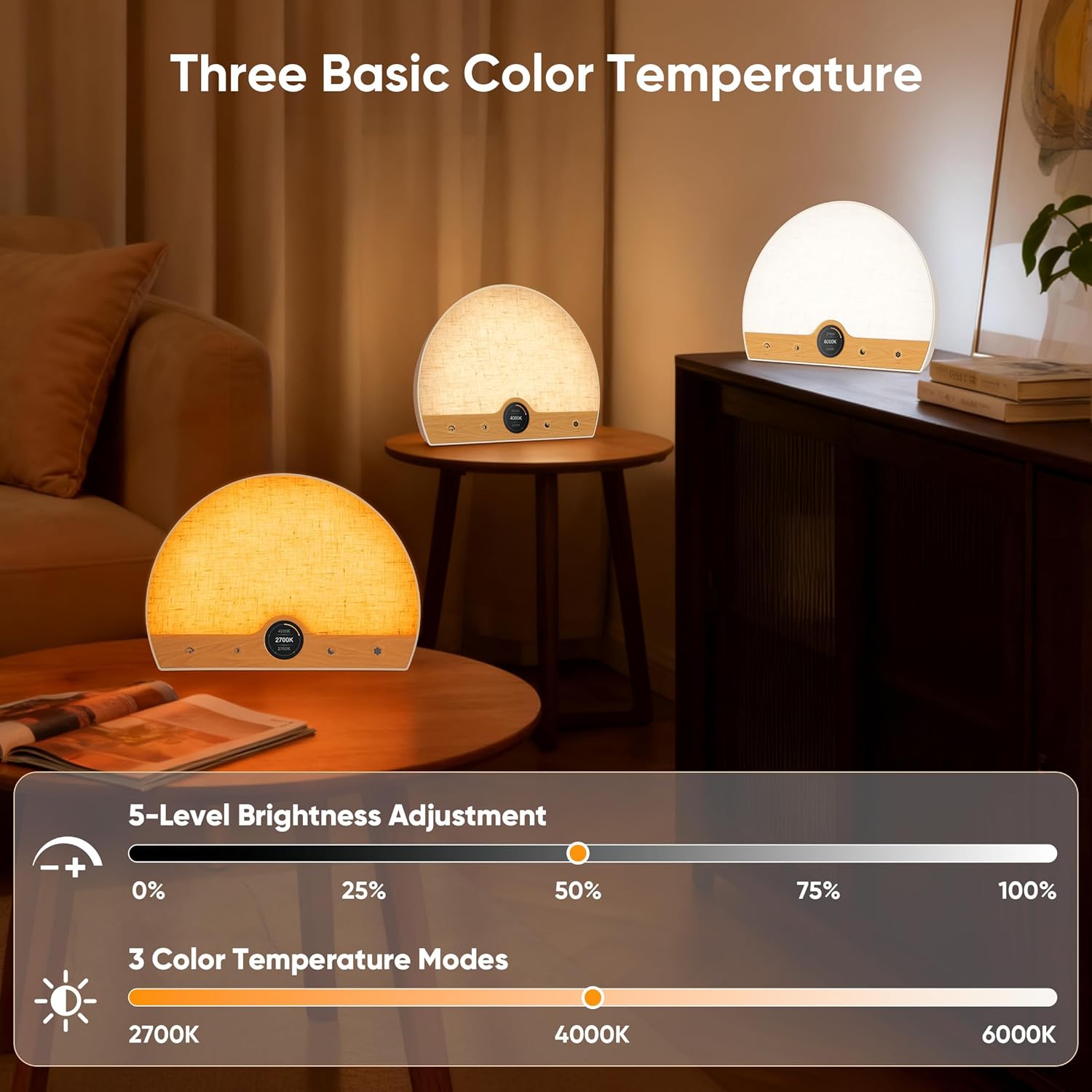 Light Therapy Lamp and Sunrise Alarm Clock 2-in-1, 10000 Lux Happy Therapy Light with Wake Up Alarm Clock, 3 Color Temperature and 5 Brightness Level