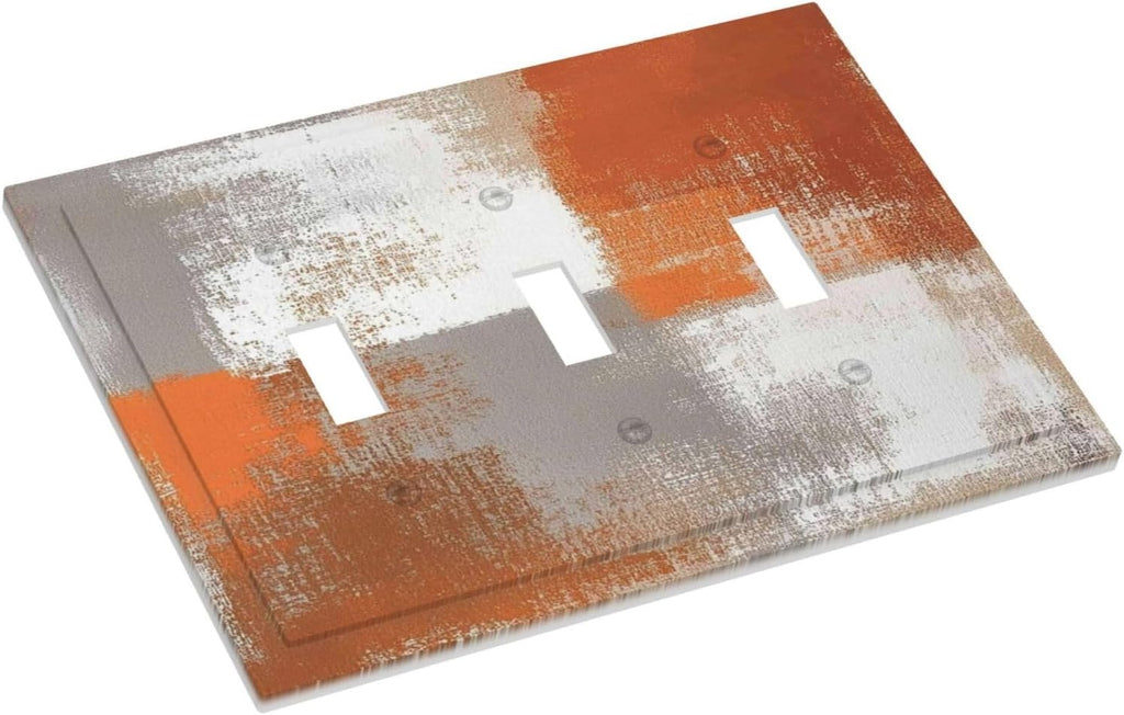 Orange Grey Abstract Art Oil Painting Decorative Switch Plates 3 Gang Wall Plate Triple Toggle Light Switch Cover Faceplate Electrical Wall Panels For Home Farmhouse Decor