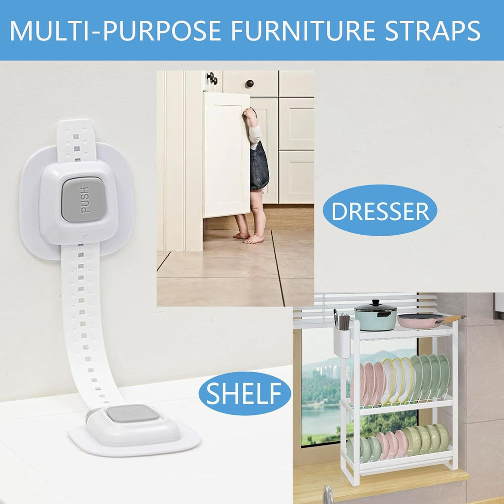 YEYA No Drill Anti Tip Furniture Adjustable Straps Wall Anchors for Baby Proofing with Strong 3M Adhesive Backing (Upgraded 4P)