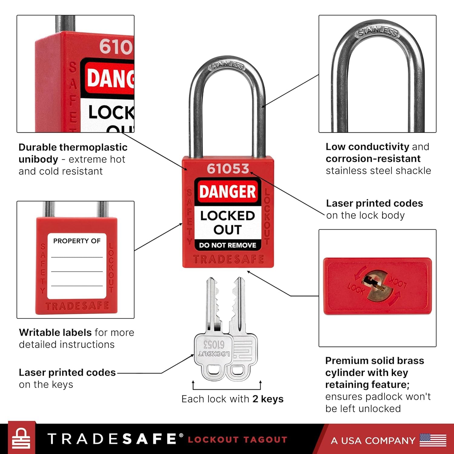 TRADESAFE Lockout Tagout Locks Station - Loto Locks Rack with 10 Padlocks Keyed Different - 2 Keys per Safety Lockout Lock