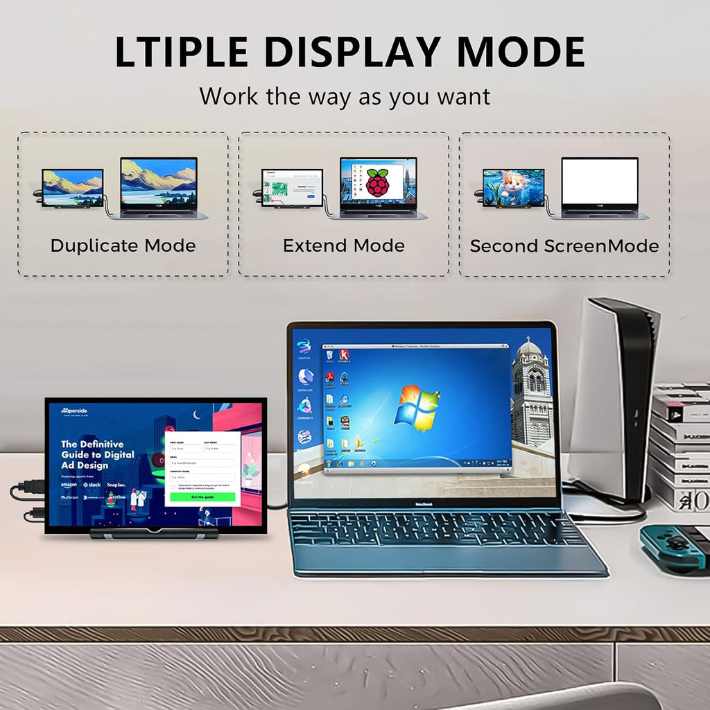 HMTECH Raspberry Pi Screen 7 Inch Small Monitor 1024x600 HDMI Monitor 16:9 IPS LCD Screen Display for Raspberry Pi 4/3/2/Zero/B/B+ Win11/10/8/7, Free-Driver