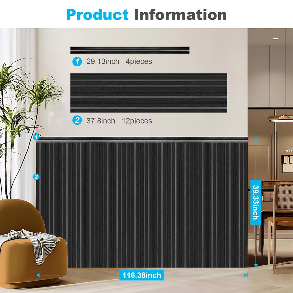 Art3d Wainscoting Wall Panel Kit, 37.8" Tall Beadboard Panels for Walls, Polystyrene Board and Batten Wall Panel Kit, Easy DIY Decorative Trim for Living Room, Kitchen, Bedroom – Covers 31 Sq.Ft