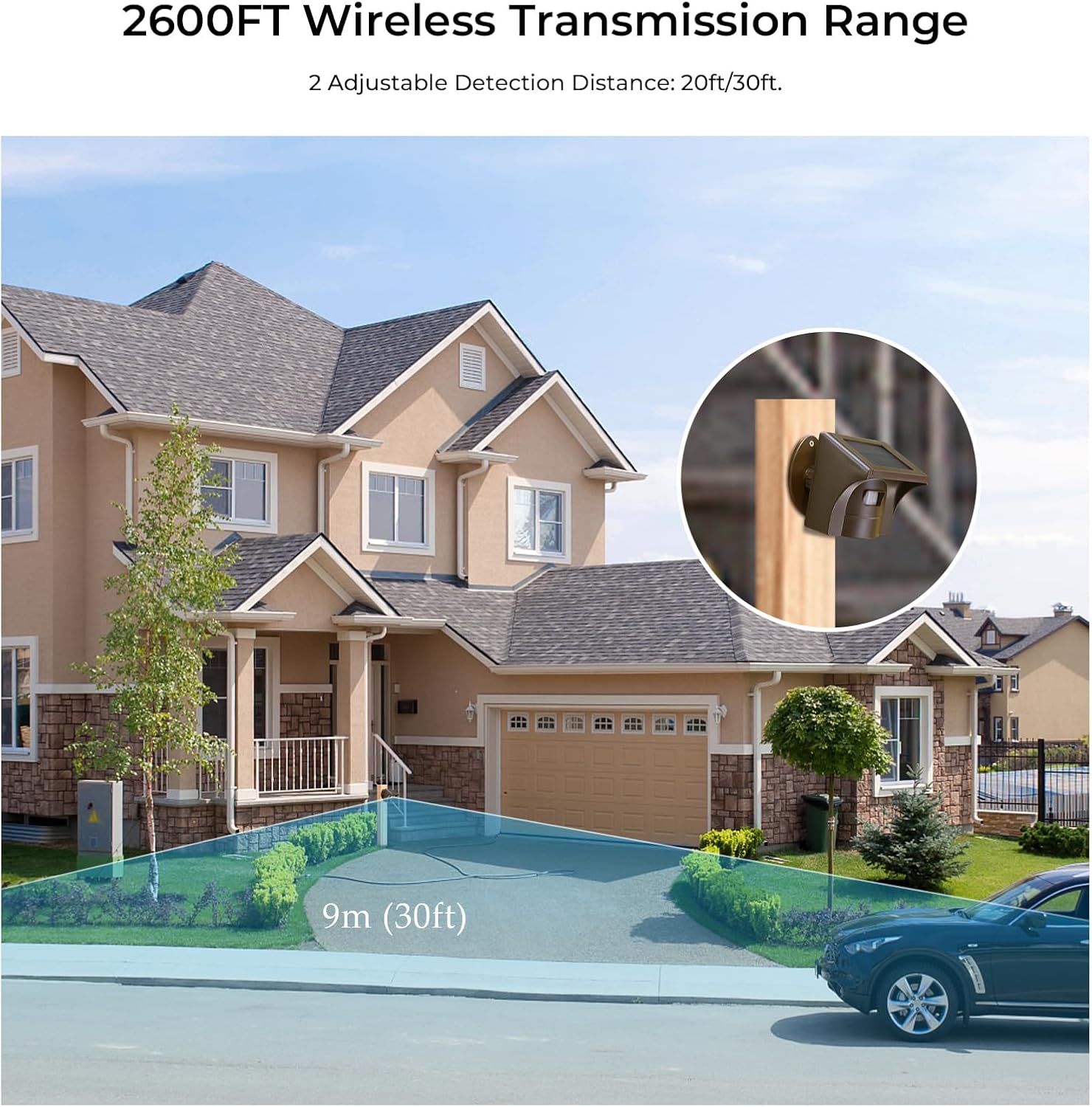eMACROS Solar Wireless Driveway Alarm — 1/2 Mile Long Range Motion Sensor for Long Driveways, Homes & Large Properties, Outdoor Weatherproof Security Alert System (Single Sensor)