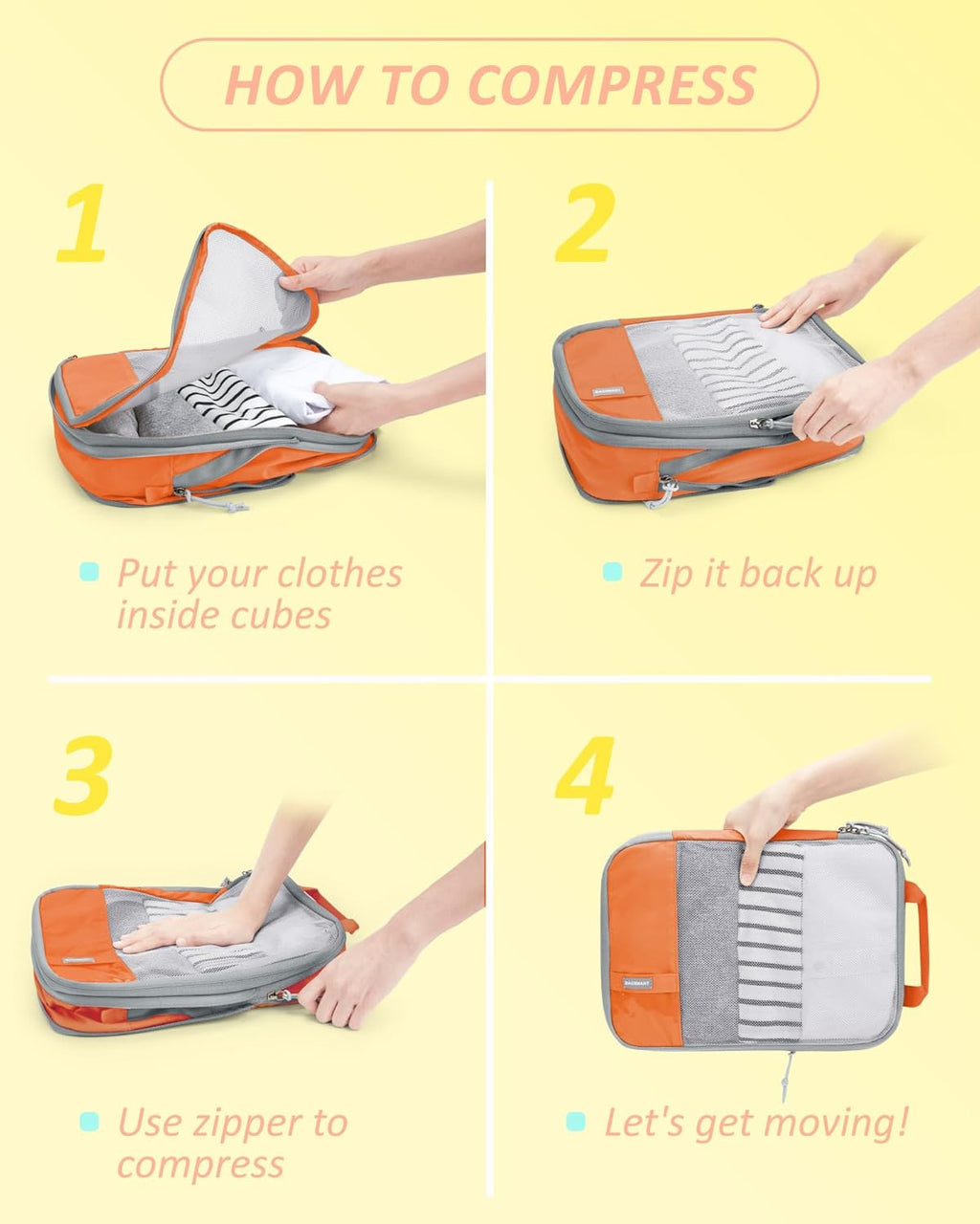 BAGSMART 6 Set /4 Set/2 Set Compression Packing Cubes for Travel, Lightweight Luggage Organizer Bags, Durable Space Saver Bags Travel Essentials