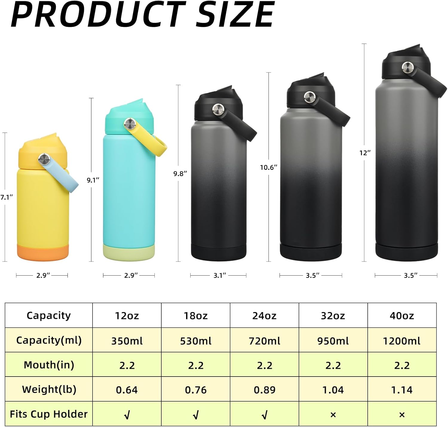 BJPKPK Water Bottle with Straw Lid, 24oz Vacuum Insulated Water Bottles, Metal Stainless Steel Thermo for Sports, Travel, BPA Free Leak Proof Thermo, Cups, Flasks, Tumblers,Black Grey