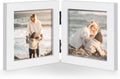 Double 4x4 Square Combo, White Wood Picture Frame, 3.5x3.5 Opening Foldable Photo Frame on Table-top or Wall