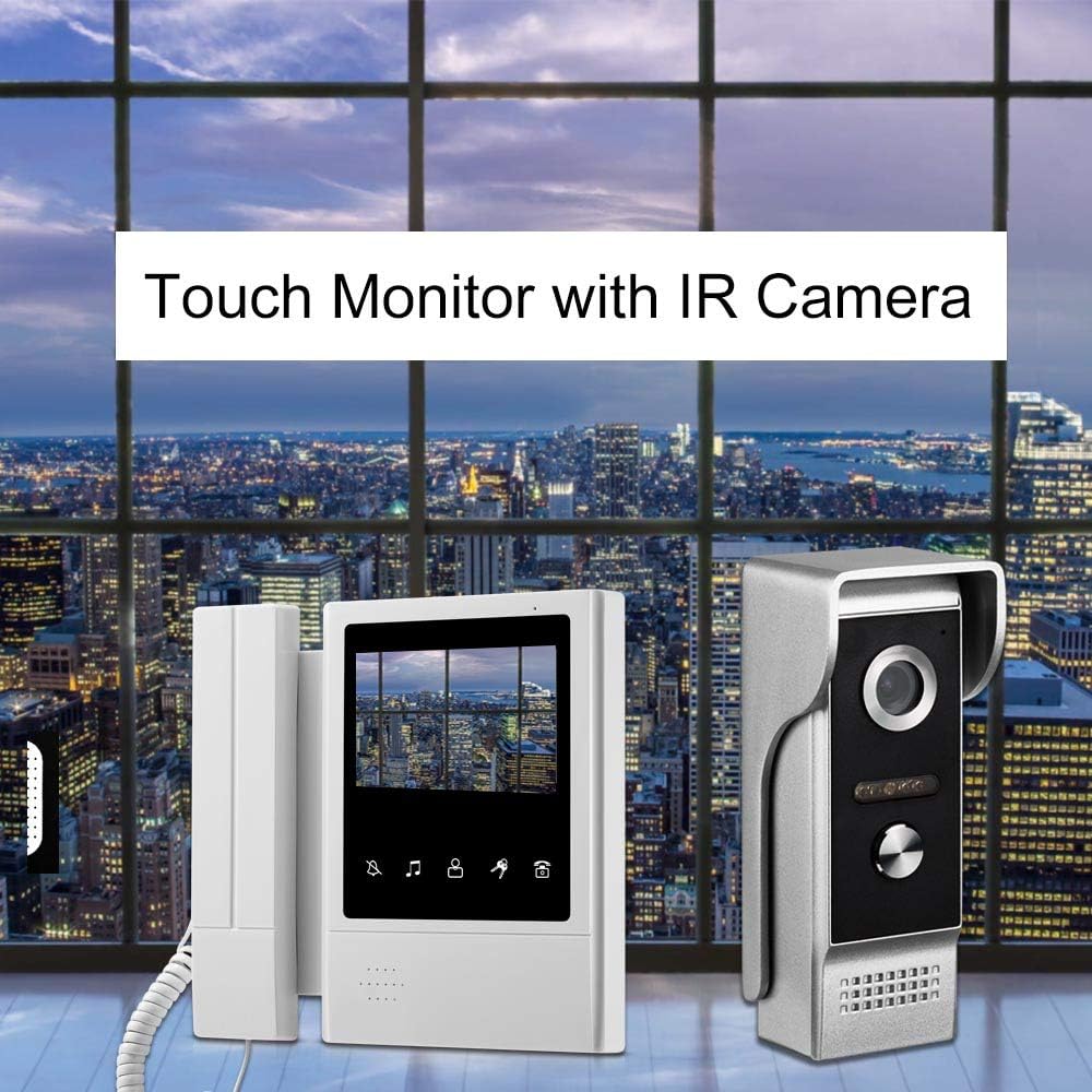 Video Door Phone System, 4.3 Inches Touch Monitor Wired Video Intercom Doorbell Kits, IR Night Vision Camera Door Intercom, Doorphone Telephone Style Indoor Outdoor for Home Villa