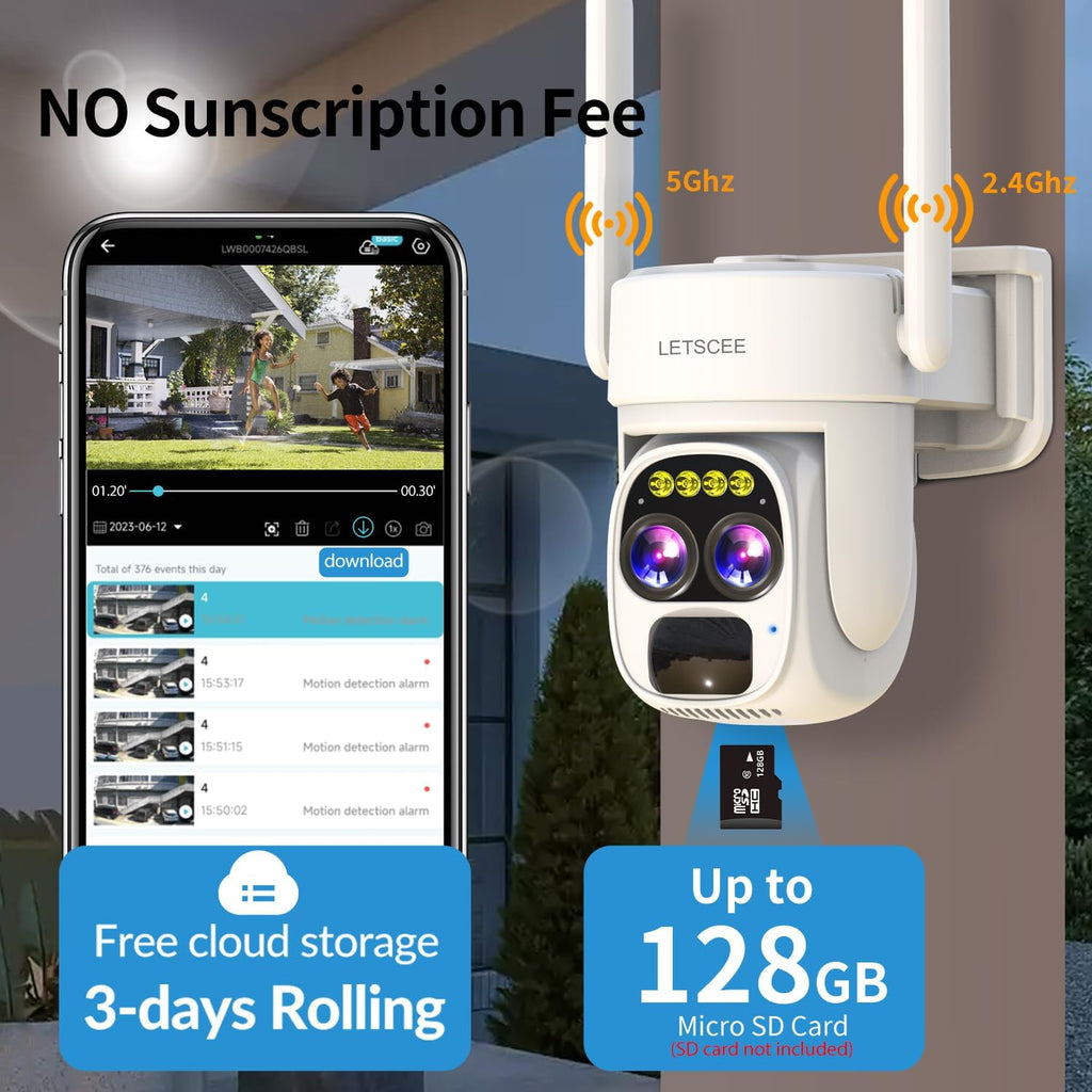 Security Cameras Wirelss Outdoor Solar Powered for Home Security, 360 View Outside Camera,Motion Detection,10x Hybrid Zoom PAN Tile,IP-65 Weather Proof (4 Pack)