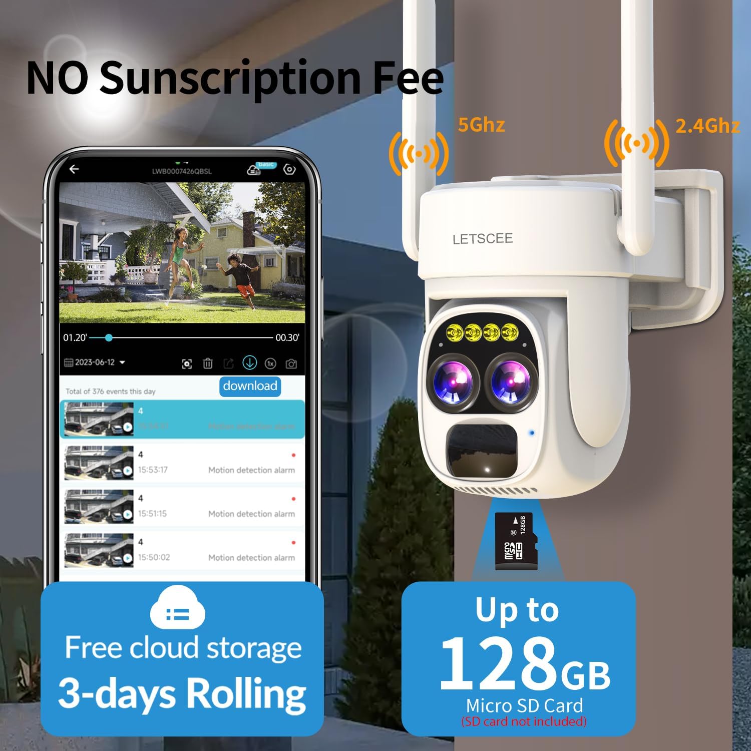 Security Cameras Wirelss Outdoor Solar Powered for Home Security, 360 View Outside Camera,Motion Detection,10x Hybrid Zoom PAN Tile,IP-65 Weather Proof (4 Pack)