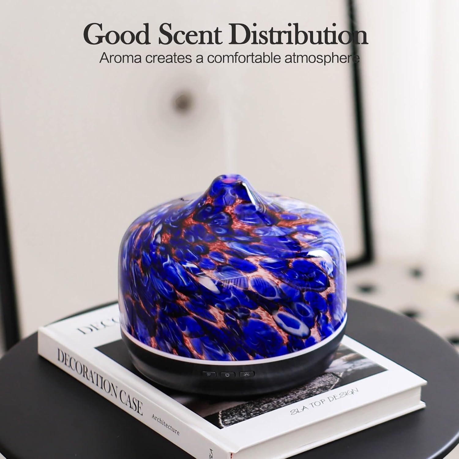 Porseme 500ml Glass Essential Oil Diffuser Aromatherapy Ultrasonic Cool Mist Humidifier 15-21 Running Hours Waterless Auto-Off Air Diffusers for Sleeping Yoga Office Working Spa and Rest (Deep Blue)