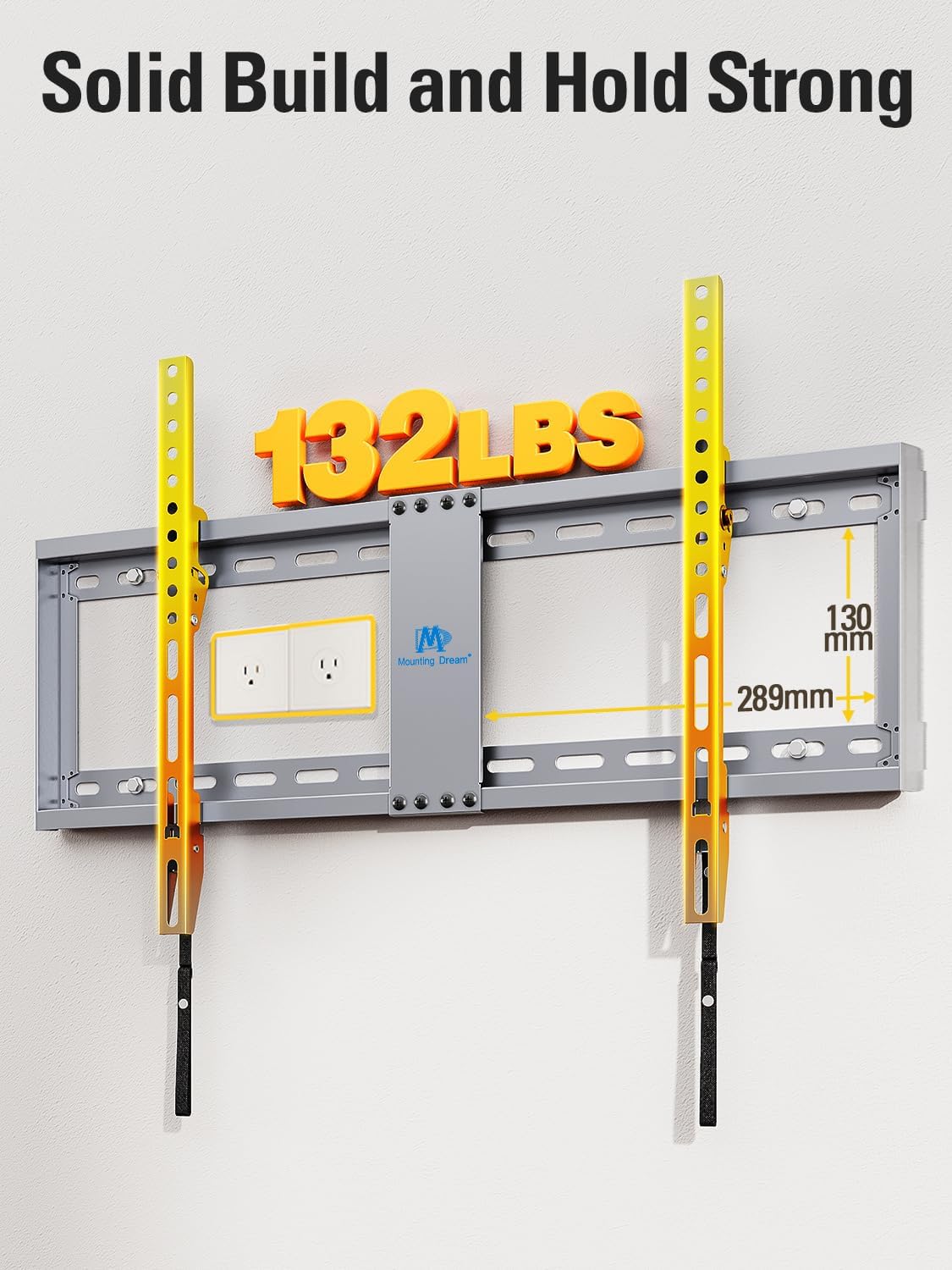 Mounting Dream TV Wall Mount for Most 37-75 Inch Televisions, Universal Tilt TV Mount Fits 16", 18", 24" Studs, Max VESA 600x400mm, 132lbs, Low Profile Flat Wall Mount Bracket, MD2968-LK