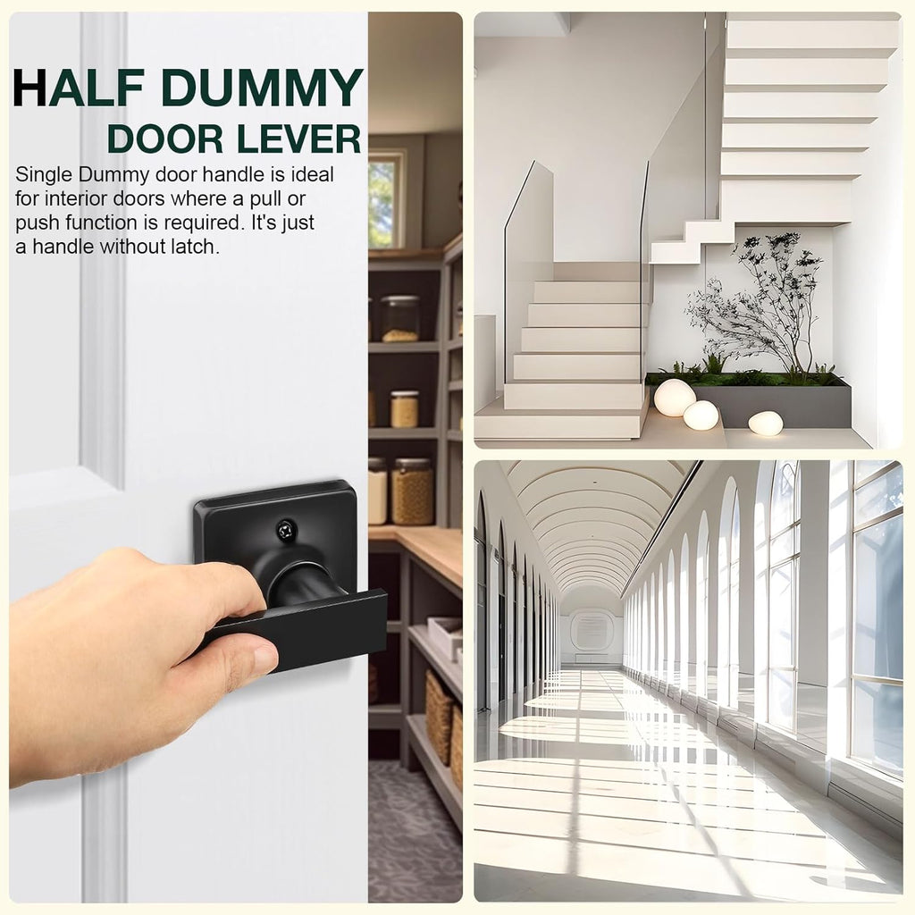 GOBEKOR 10 Pack Dummy Door Levers Matte Black Single Dummy Door Handles for Closet Black Dummy Handles Square Dummy Door Handle Pulls