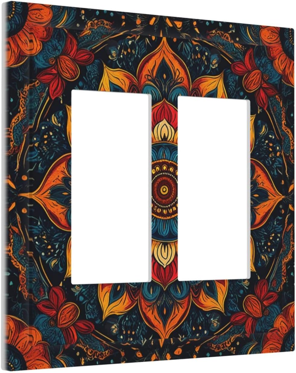 Boho Colorful Mandala Outlet Covers Light Switch Cover Plate 2 Gang Double Rocker Wall Plates Decorative Switch Plates Plug Cover Electrical GFCI Receptacle Cover for Home 4.9 X 5 IN