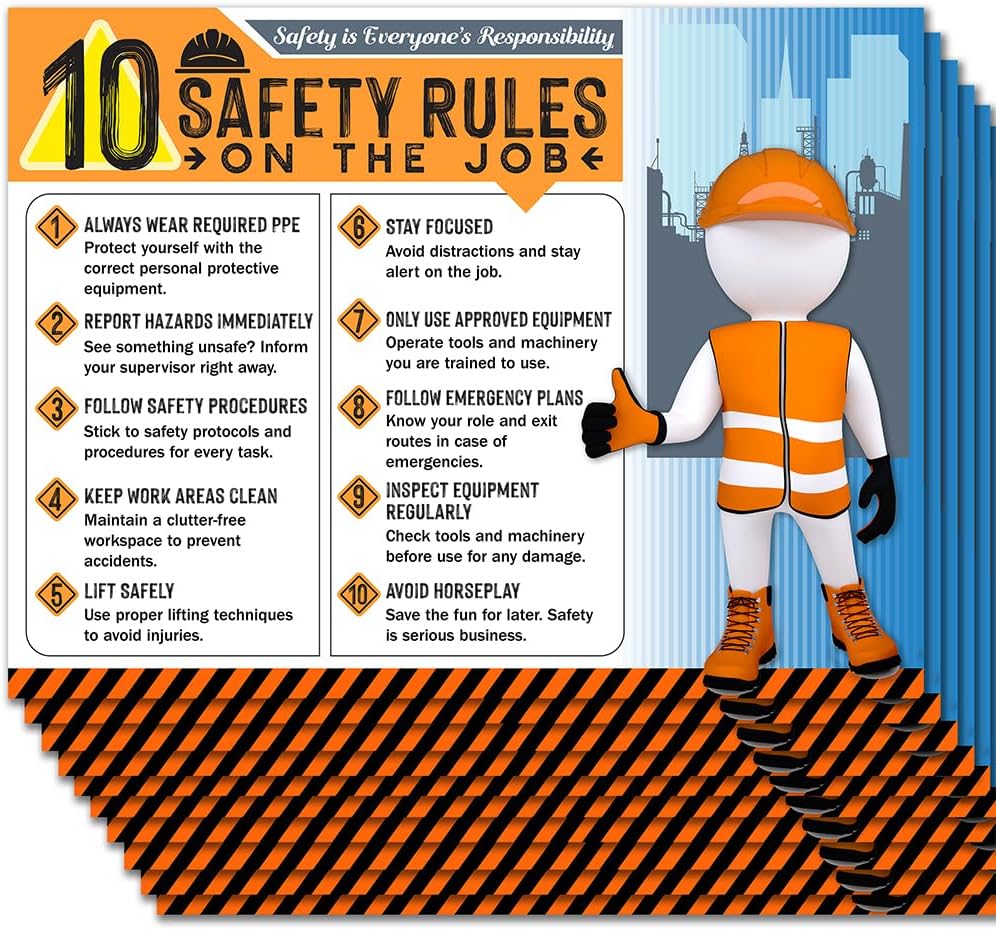 10 Safety Rules on the Job Poster 2026 Version – 18x24 Durable Laminated Safety Sign, Tear-Resistant, Waterproof Workplace Safety Poster for Industrial and Construction Settings (Pack of 10)