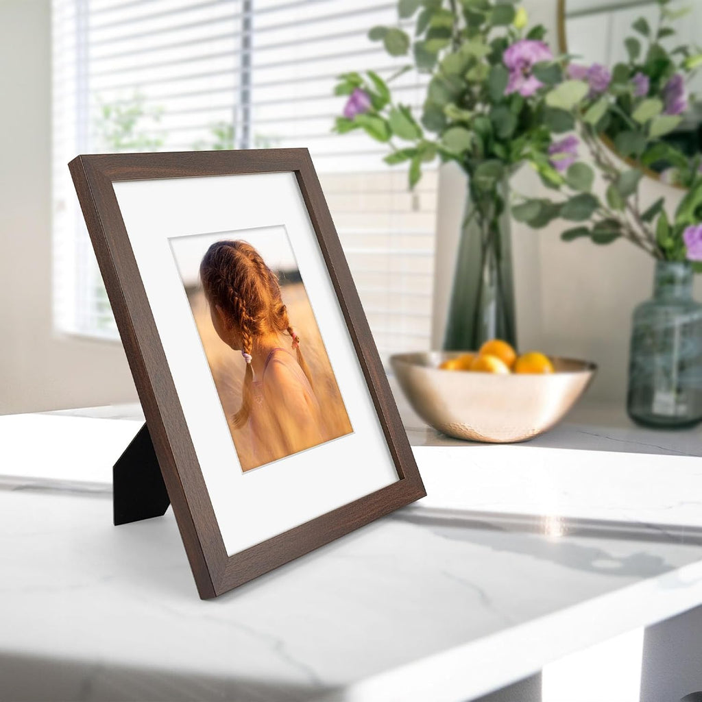 Golden State Art, 9x12 Picture Frame with Mat for 6x8 - High Definition Glass Wall Mounting Horizontal Vertical Display (Brown, 2 Pack)