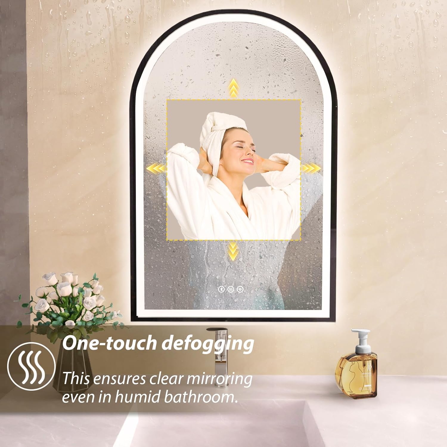 24x36 Inch Led Mirrors for Bathroom, Arch Vanity Mirror with Lights, Wall-Mounted Mirror with Bluetooth Speaker, Anti-Fog, Memory Function, 3 Color Temperature, Dimmable