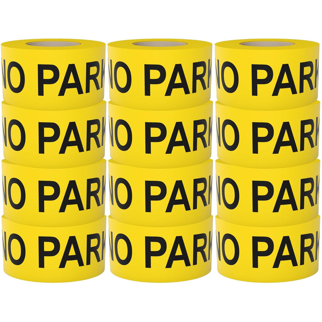 Caution No Parking Tape 12 Pack 3 inch X 1000 feet • Bright Yellow with a Bold Black Print for High Visibility • 3 in. Wide for Maximum Readability • Tear Resistant
