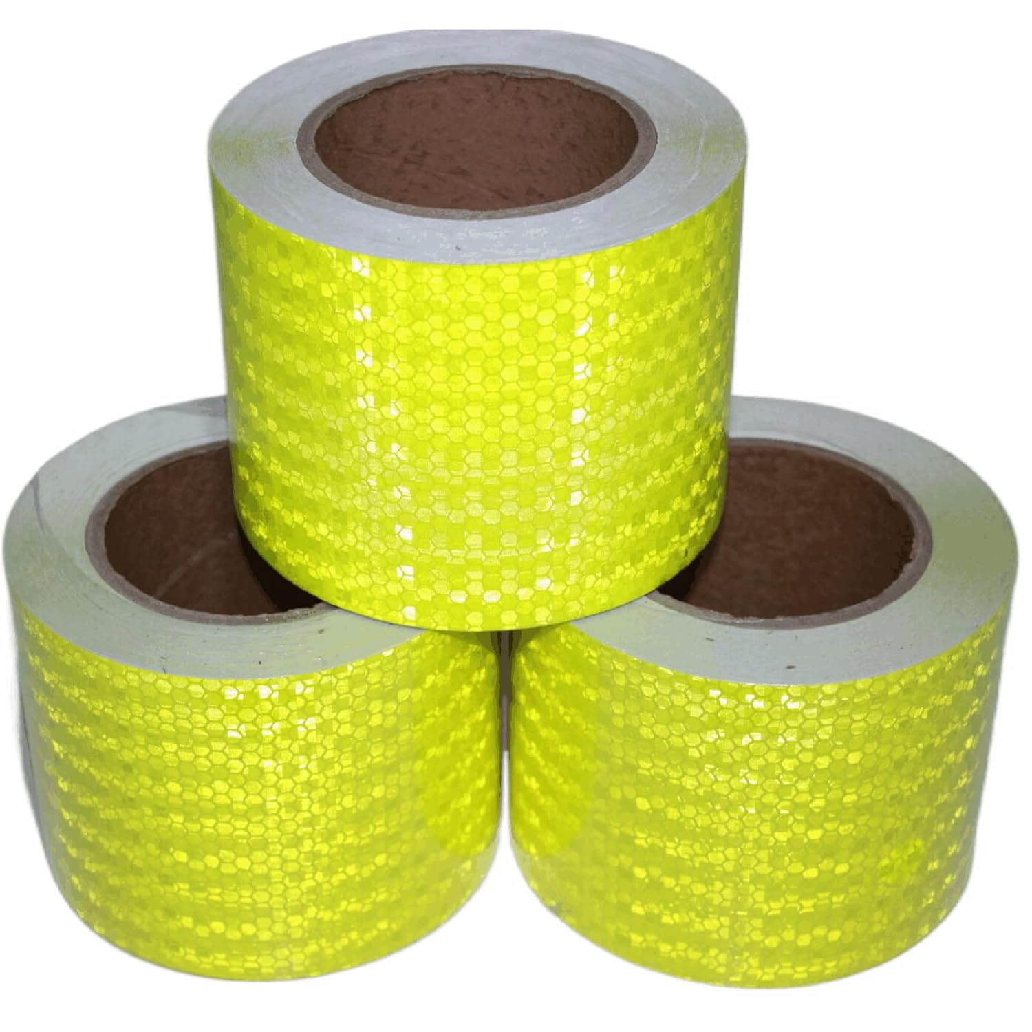 Fluorescent Yellow Reflective Tape Outdoor Waterproof 4 inch Wide, High Visibility Warning Safety Industrial Marking Tape (68 feet,3 Rolls)