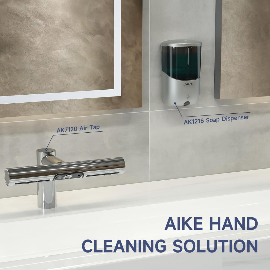 AIKE Wall Mount Automatic Soap Dispenser for Liquid Soap Battery Operated Silver, Model AK1216