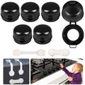 Press Gas Stove Knob Locks,6 Pack Stove Knob Safety Covers and 2 Pack Cabinet Door Child Lock with Strong Double-Sided Tape,Heat-Resistant Gas Stove Knob Protectors for Child Safety/Pet Safety