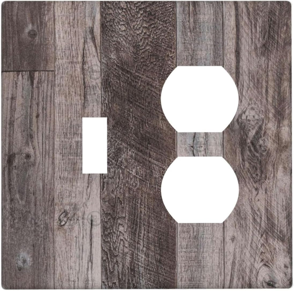 Wallplates Rustic Dark Grey Wood Retro Country Wooden 1 Toggle 1 Duplex Switch Plate Electrical GFCI Faceplate Decorative Light Switch Covers for Farmhouse Cabin Decor