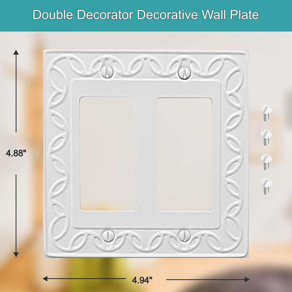 Double Decorator Light Switch Cover NovaBloom Metal Wall Plate, 2-Pack White 2 Gang Double Rocker, for Receptacle Dimmer GFCI Outlet Switch Cover Decorative Wallplate, Durable