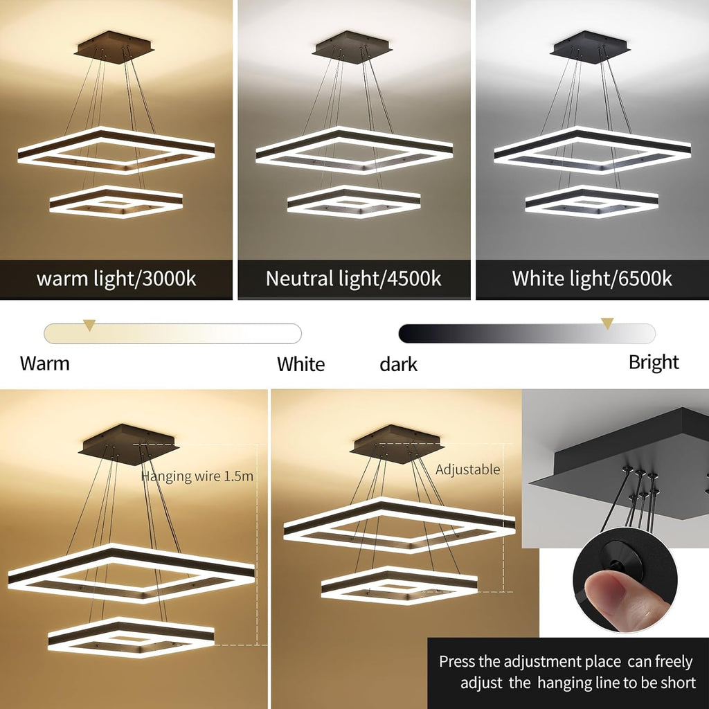 Modern Ceiling Chandeliers, with Remote Control Dimmable 3 Color Mode & Brightness (Warm & Cool & Neutral Light) Ceiling Chandelier, Acrylic Anti-Flicker Dining Light Fixture for Kitchen