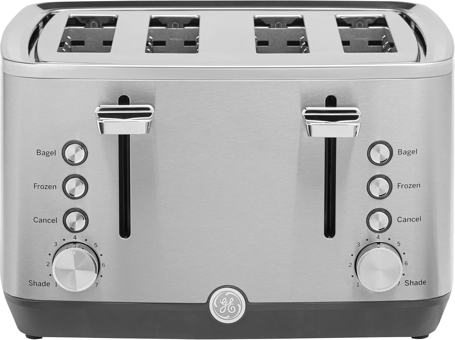 GE Stainless Steel 4 Slice Toaster | Extra Wide Slots for Bagels, Breads, Waffles & More | 7 Shade Options | Countertop Kitchen Essentials | 1500 watt