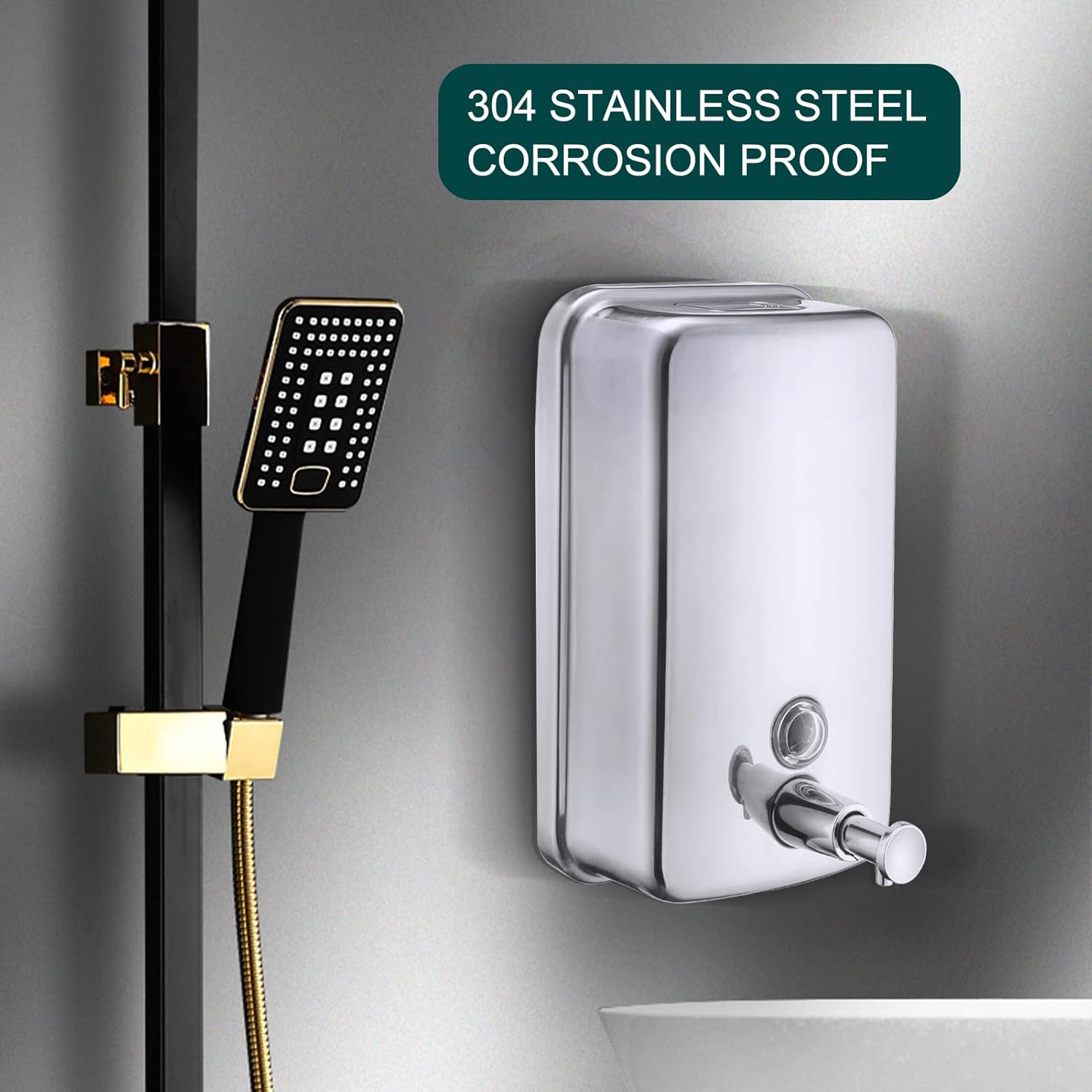 Commercial Soap Dispenser Wall Mount Stainless Steel Manual Liquid Pump Rust-Proof Leak Free for Bathroom (34 fl.oz./1000ml)