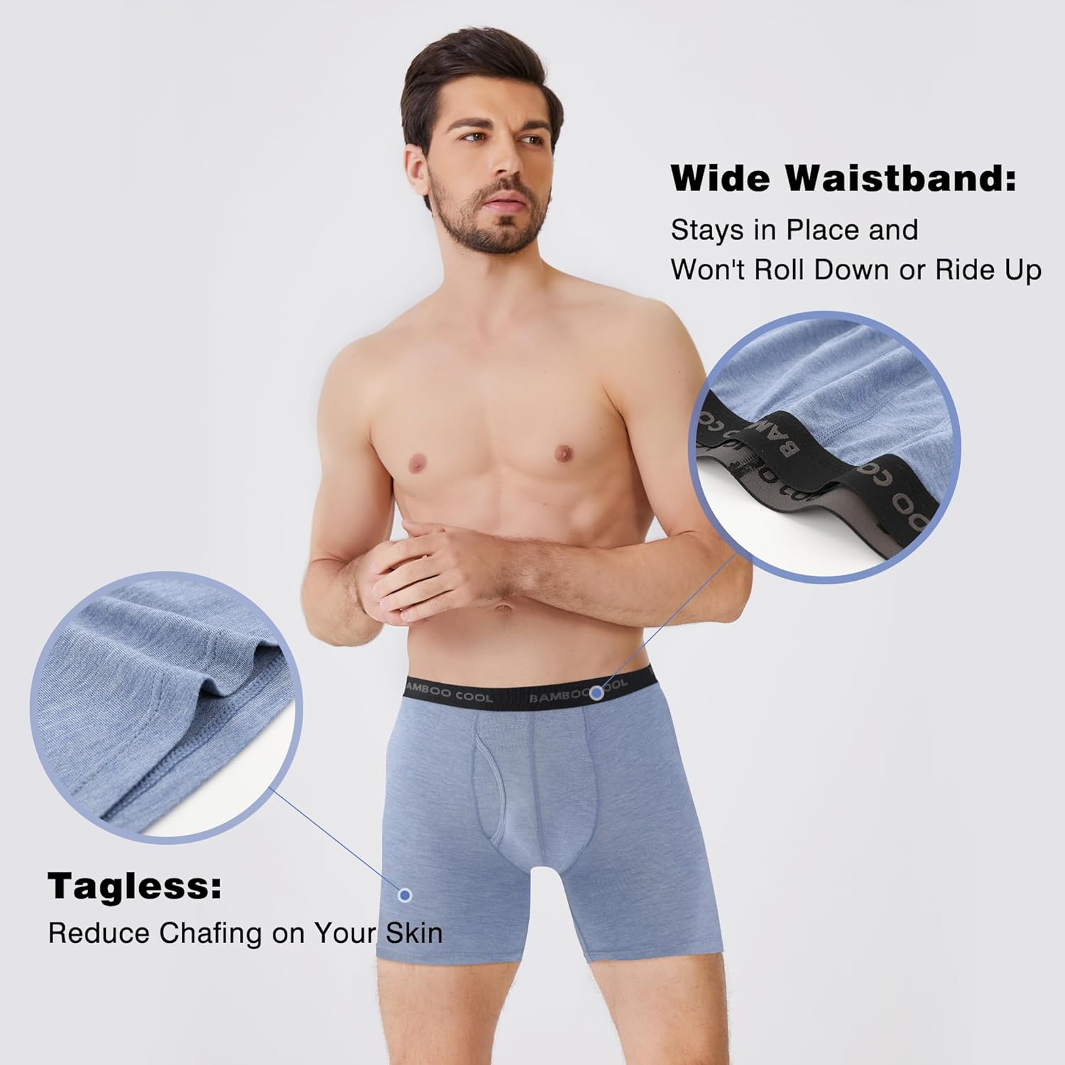 BAMBOO COOL Men's Ultra Breathable Underwear,No Riding Up Boxer Briefs with ComfortFlexible Waistband,Multipack