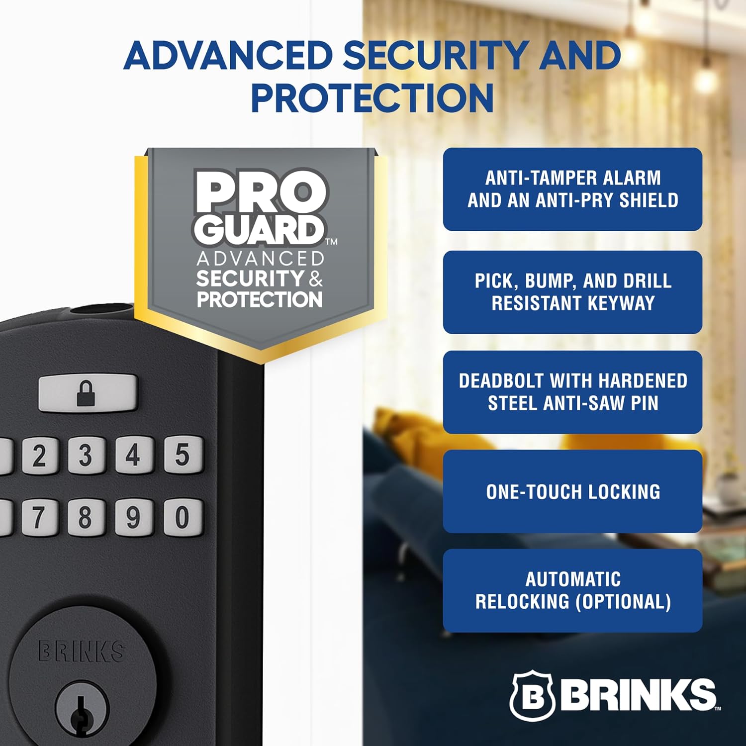 BRINKS Security Door Locks, High-Security Keyless Entry, Smart Electronic Door Lock with Deadbolt, Up to 50 Codes, Automatic Locking (Deadbolt, Matte Black)