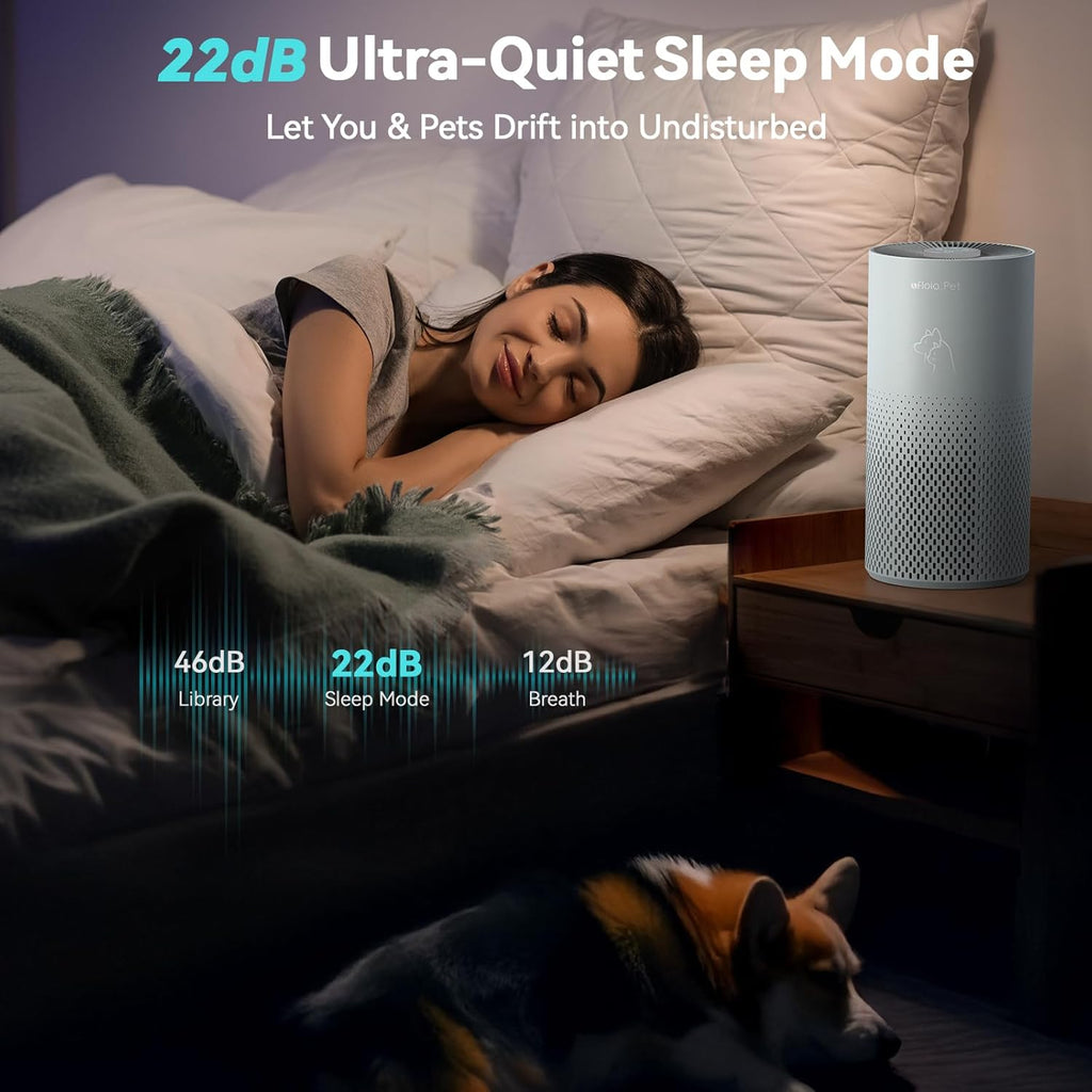 Afloia Air Purifier for Bedroom and Pets Home up to 880 Ft², 5-in-1 HEPA Air Filter Cleaner with Washable Pre-Filter, Removes Pet Hair, Odors, Dander & Allergies, Whisper-Quiet Sleep Mode-Kilo Pet
