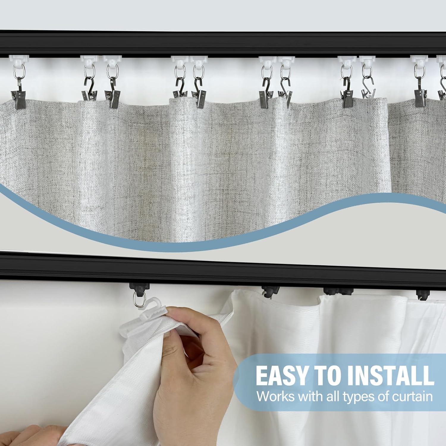 Curtain Track Ceiling Mount heavy duty sliding Curtains Tracks rails Rod System Room Divider with clips 6-9ft Black