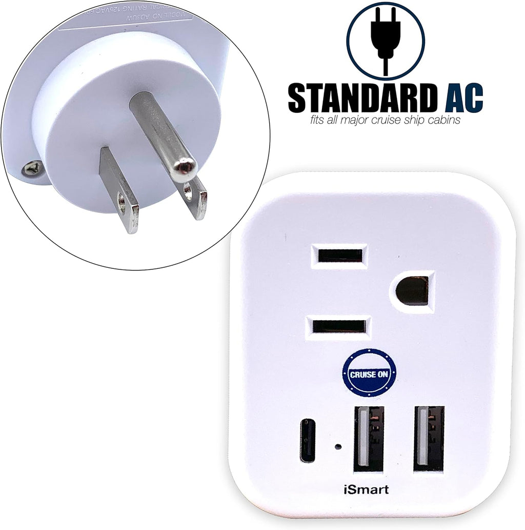 Cruise Approved Power Strip Non Surge Protector for Cruise Ship Multi Plug, 6 Outlets, 2 USB-A, 1 USB-C, & 3 AC Outlet for Carnival, Celebrity, Princess, Norwegian & Major Lines in 2025 & 2026