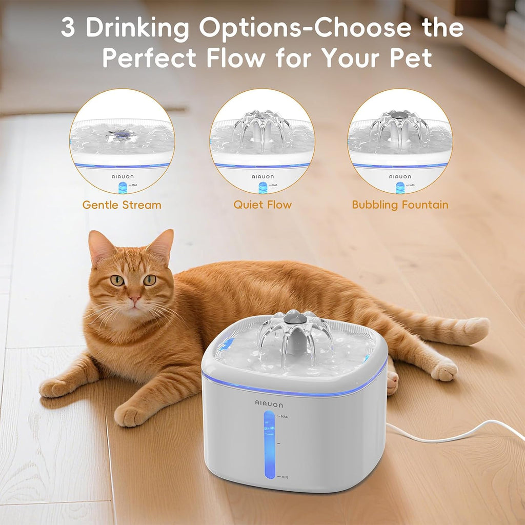 Cat Water Fountain,2.5L/84oz Pet Cat Fountain – Ultra Quiet Upgraded Automatic Pet Water Dispenser with 8 Replaceable Filters, Indoor Cat & Dog Drinking Bowl(W01Pro)