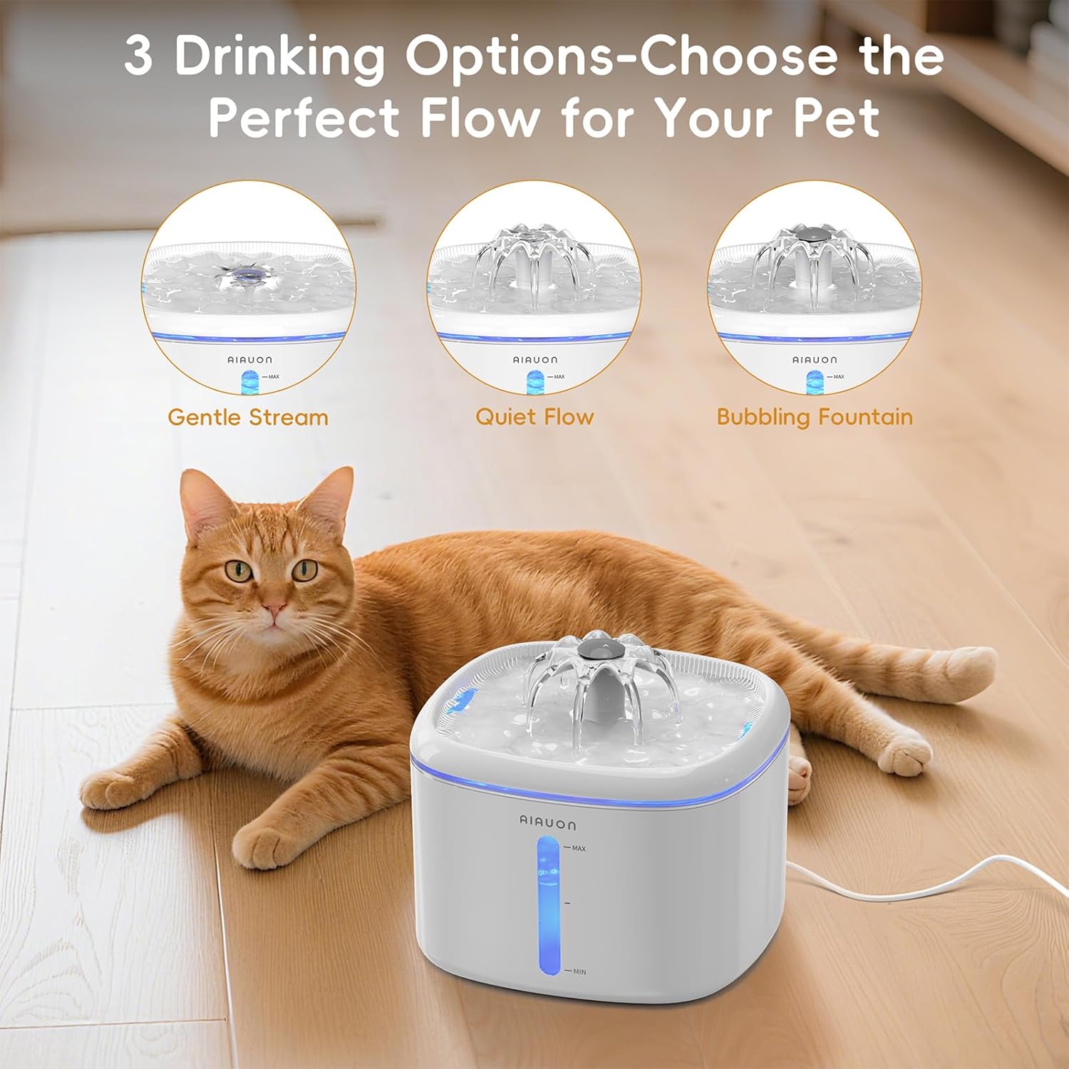 Cat Water Fountain,2.5L/84oz Pet Cat Fountain – Ultra Quiet Upgraded Automatic Pet Water Dispenser with 8 Replaceable Filters, Indoor Cat & Dog Drinking Bowl(W01Pro)